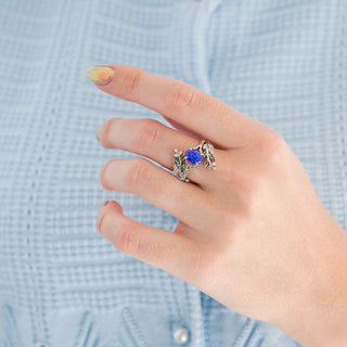 Lavender Opal & Emerald Fairy Leaf Ring Set in Sterling Silver