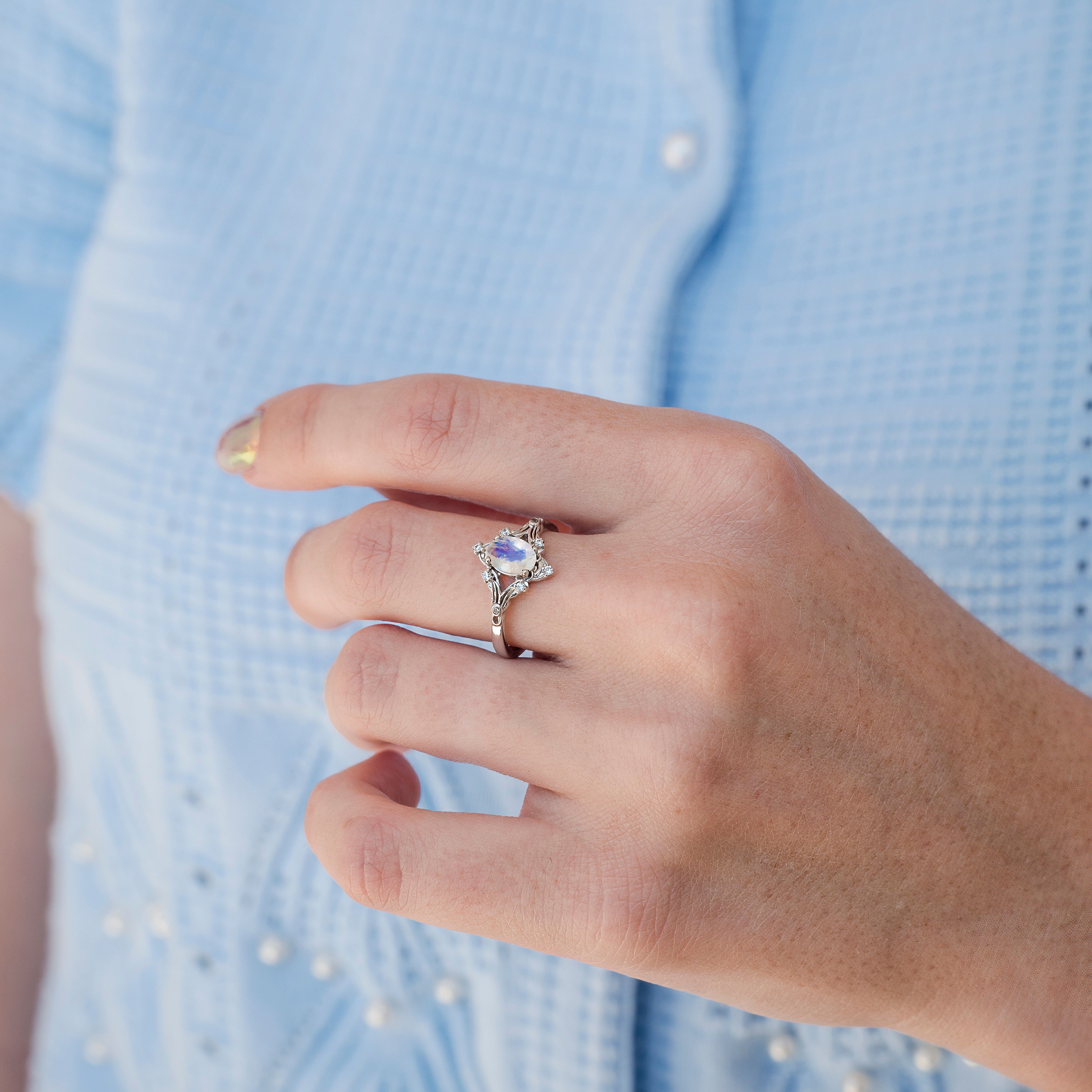 Maeve Moonstone Couples Ring Set – Aquamarise - Main Image