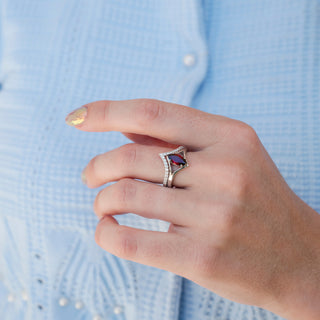 Natural Red Garnet Marquise Cut Engagement Ring Set in 14K White Gold
