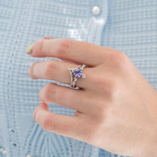 Natural Princess Cut Amethyst Ring Set in Sterling Silver