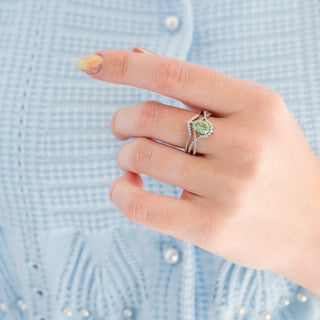 Alice Fireworks Cut Light Green Sapphire Engagement Ring Set in 14K White Gold