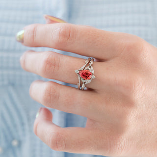 Fireworks Cut Padparadscha Sapphire Engagement Ring Set in 14K White Gold