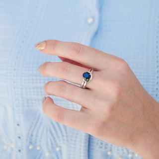 Starry Night Crescent Moon Engagement Ring Set- Sterling Silver