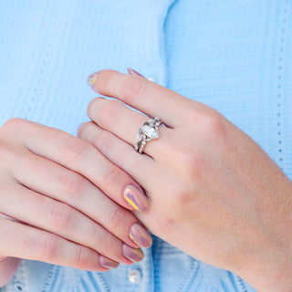 Green Moss Agate & Simulated Diamond Leaf Engagement Ring Set in Sterling Silver