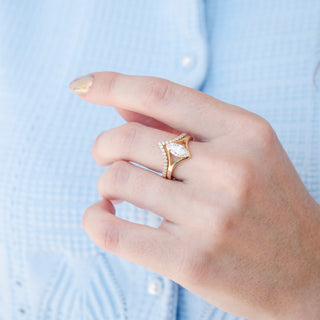 Marquise Cut Moissanite Engagement Ring Set in 14K Solid Yellow Gold