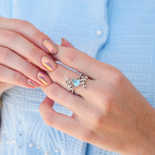 Fantasy Shield Cut Aquamarine & Rose Quartz Ring Set in Sterling Silver