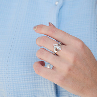 Marquise Cut Moissanite Engagement Ring Set in 14K White Gold