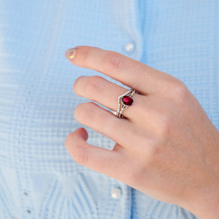 Celtic Fireworks Cut Ruby Ring Set in Sterling Silver