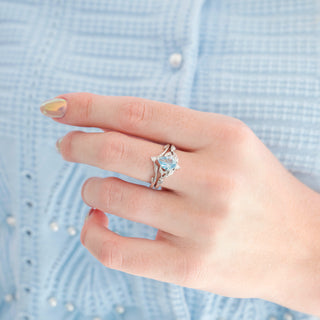 Fireworks Cut Aquamarine Engagement Ring Set in Sterling Silver (Fantasy Cut)