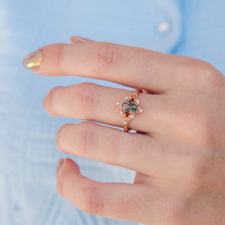 Maeve Green Moss Agate Ring- 14K Solid Rose Gold