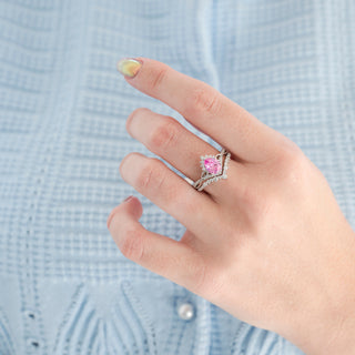 Faye Pink Sapphire Engagement Ring Set- Sterling Silver (Fantasy Cut)