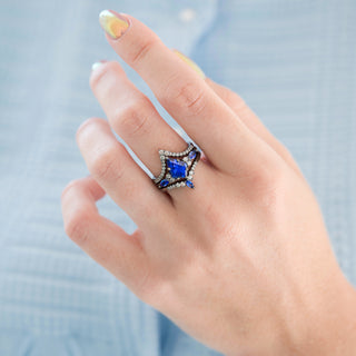 Skye Kite® Cornflower Sapphire Ring Set- Black Ruthenium