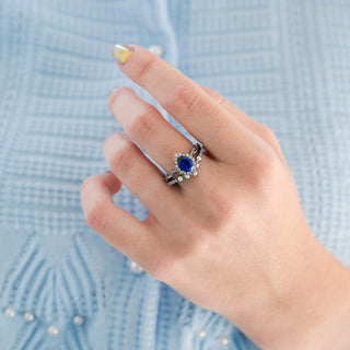 Briar Blue Sapphire and Pearl Engagement Ring Set in Black Ruthenium