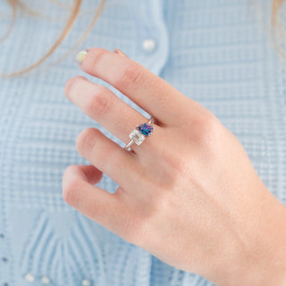 Toi Et Moi Alexandrite & Moissanite Engagement Ring in 14K White Gold