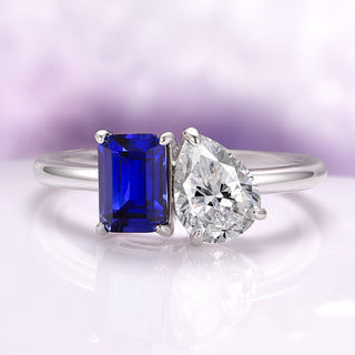 Toi Et Moi Blue Sapphire and Lab-Grown Diamond Engagement Ring in 14K White Gold (IGI Certified)