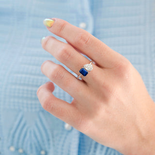 Toi Et Moi Blue Sapphire and Simulated Diamond Ring in Sterling Silver