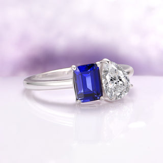 Toi Et Moi Blue Sapphire and Simulated Diamond Ring in Sterling Silver