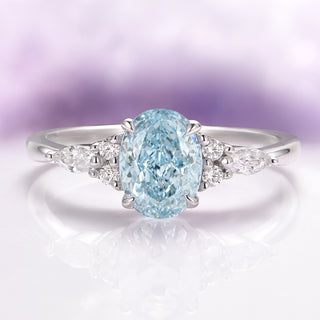 Estée Lab-Grown Fancy Oval Cut Blue Diamond Engagement Ring in 14K White Gold (IGI Certified)