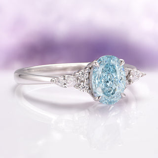 Estée Lab-Grown Fancy Oval Cut Blue Diamond Engagement Ring in 14K White Gold (IGI Certified)