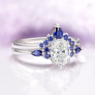 Estée Moissanite and Blue Sapphire Engagement Ring Set in 14K White Gold