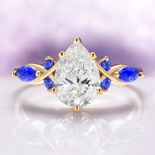 Feyra Lab-Grown Diamond and Blue Sapphire Engagement Ring in 14K Solid Yellow Gold (IGI Certified)