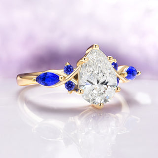 Feyra Lab-Grown Diamond and Blue Sapphire Engagement Ring in 14K Solid Yellow Gold (IGI Certified)