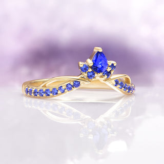 Feyra Lab-Grown Diamond and Blue Sapphire Engagement Ring Set in 14K Solid Yellow Gold (IGI Certified)