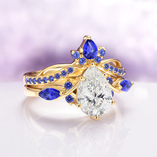 Feyra Lab-Grown Diamond and Blue Sapphire Engagement Ring in 14K Solid Yellow Gold (IGI Certified)