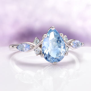 Feyra Aquamarine Engagement Ring Set in 14K White Gold