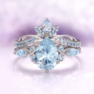 Feyra Aquamarine Crown Wedding Band in 14K White Gold