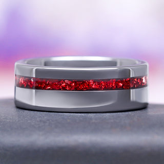 Crushed Red Garnet Wedding Band in Tungsten (8mm)