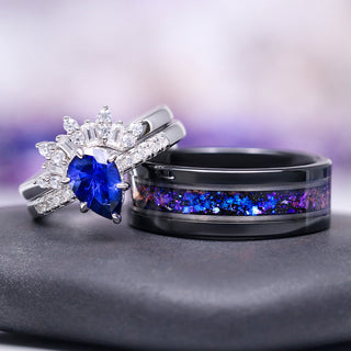 Galaxy Orion Nebula™ and Blue Sapphire Couples Ring Set