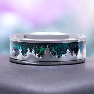 Northern Lights Starry Night Wedding Band in Tungsten (8mm)