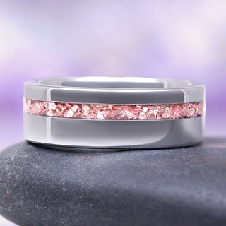Crushed Morganite Wedding Band in Tungsten Carbide (8mm)