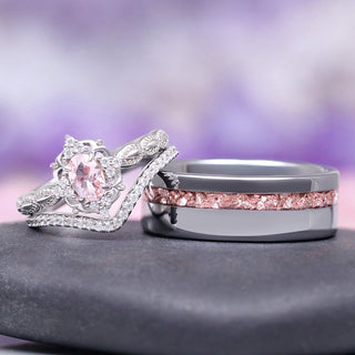 Crushed Morganite Wedding Band in Tungsten Carbide (8mm)