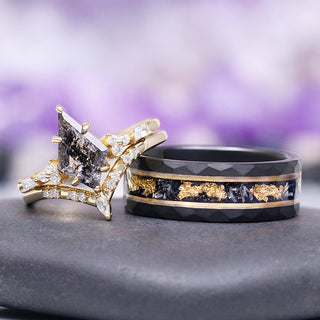 Skye Kite® Galaxy Herkimer Diamond & Meteorite Couples Ring Set