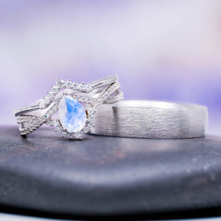 Alice Teardrop Moonstone Engagement Ring Set in Sterling Silver