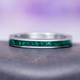 Natural Malachite Petite Wedding Band in Tungsten (2mm)