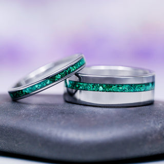 Natural Malachite Petite Wedding Band in Tungsten (2mm)
