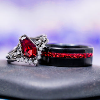 Lilith Coffin Cut Natural Red Garnet Couples Ring Set