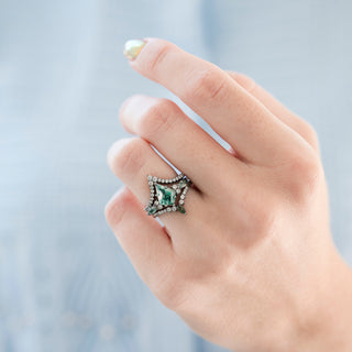 Skye Kite® Green Moss Agate Engagement Ring Set in Black Ruthenium (3-piece)