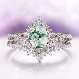 Faye Green Moss Agate Couples Ring Set