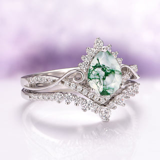 Faye Green Moss Agate Couples Ring Set