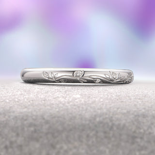 Natural Diamond Leaf Wedding Band in 14K White Gold