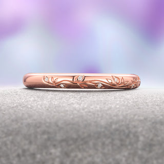 Diamond Leaf Wedding Band in 14K Solid Rose Gold