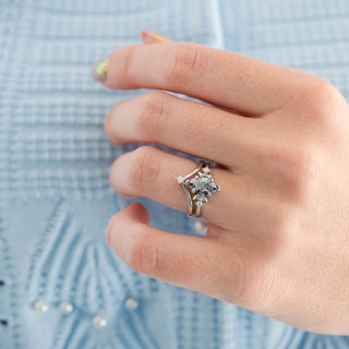 Gray Moissanite Crescent Moon Couples Ring Set