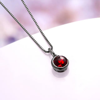 Crescent Moon Garnet Necklace in Black Ruthenium
