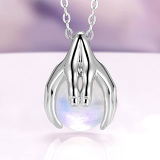 Ethereal Hold Moonstone Necklace in Sterling Silver