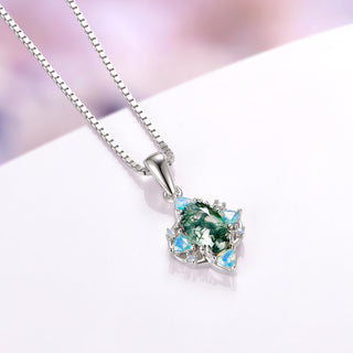 Esme Green Moss Agate Opalescent Sapphire Necklace in Sterling Silver