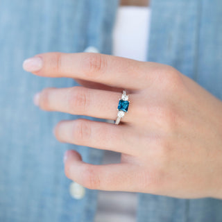 Unique natural London blue topaz engagement ring by Aquamarise